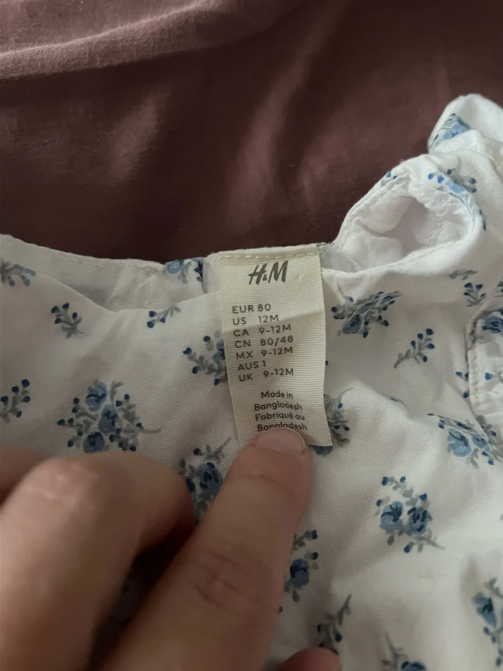 H&M White Dress with Blue Floral Print and Ruffle Sleeves